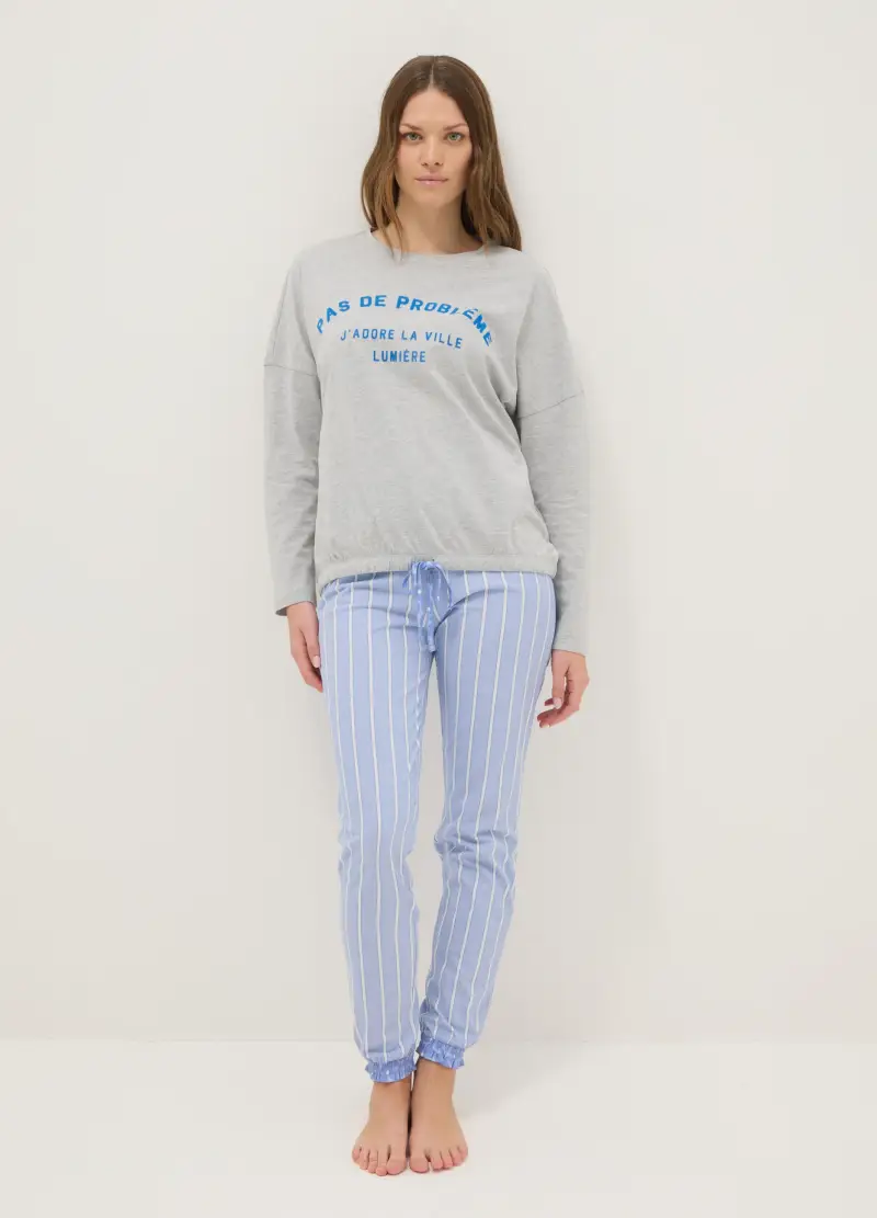 Pantaloni Pigiama A Righe Multicolor In Puro Cotone Regular Fit, Donna, Multicolor