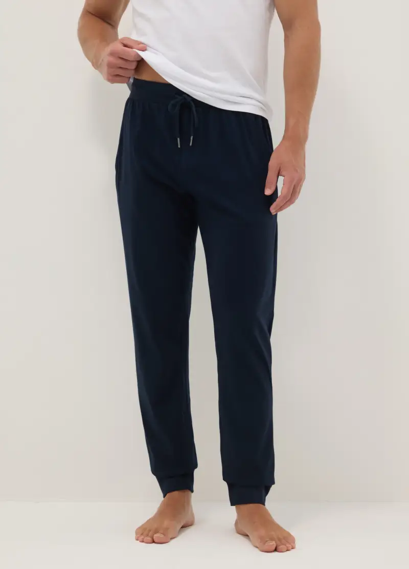 Pantaloni Pigiama Blu In Puro Cotone Regular Fit, Uomo, Blu miniatura 2