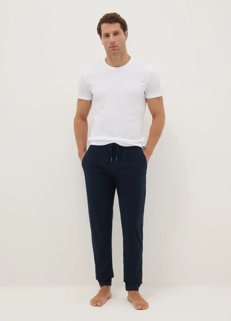 Pantaloni Pigiama Blu In Puro Cotone Regular Fit, Uomo, Blu