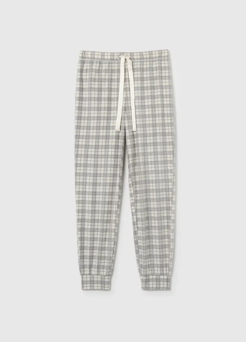 Pantaloni Pigiama Grigi In Pile, Donna, Bianco