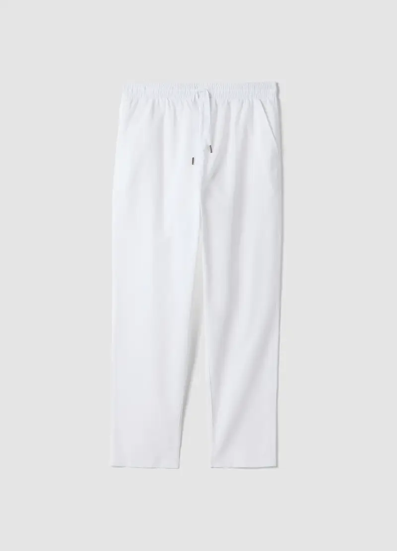 Pantaloni Pigiama In Misto Cotone E Lino Bianchi Relaxed Fit, Uomo, Bianco