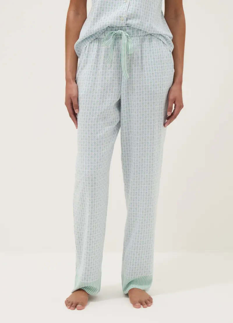 Pantaloni Pigiama In Pura Viscosa Multicolor Regular Fit Con Fantasia, Donna, Multicolor miniatura 2