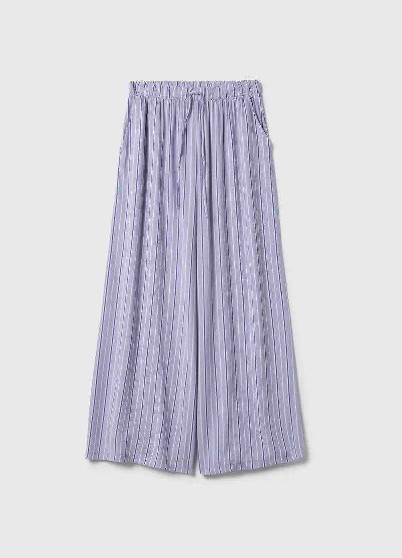 Pantaloni Pigiama In Pura Viscosa Viola A Righe Regular Fit, Donna, Viola