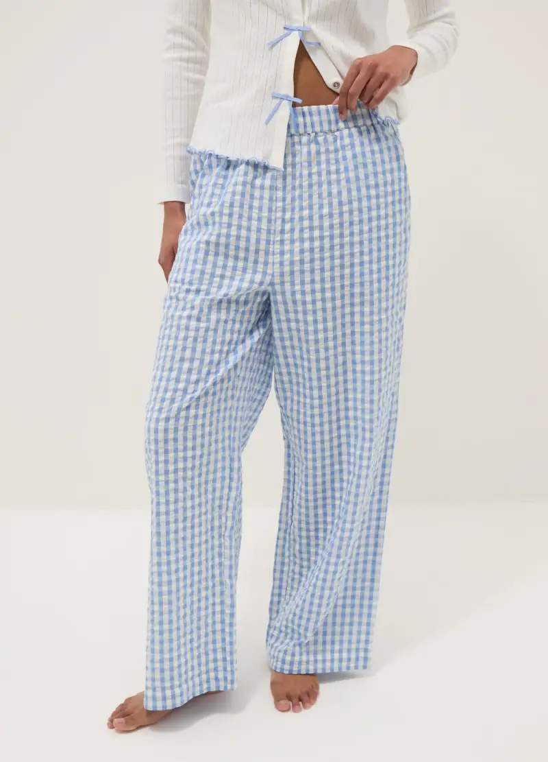 Pantaloni Pigiama In Puro Cotone A Quadri Multicolor Regular Fit, Donna, Multicolor miniatura 2