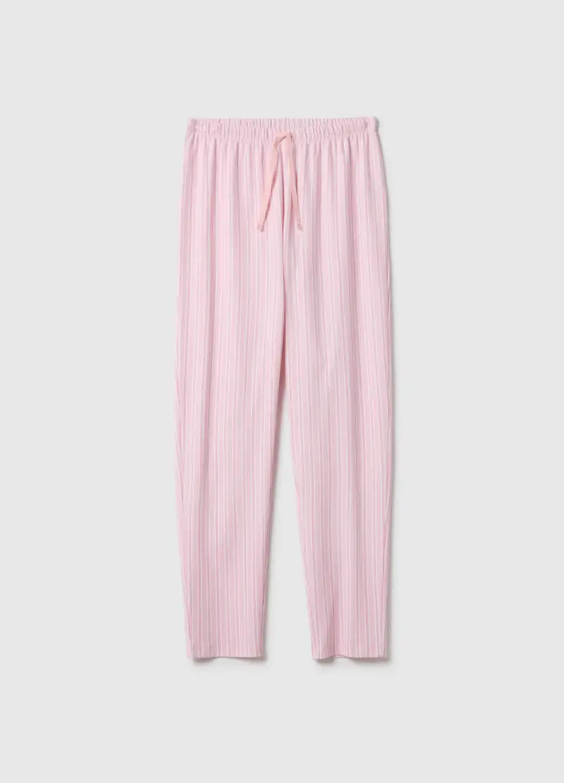 Pantaloni Pigiama In Puro Cotone A Righe Rosa Regular Fit, Donna, Rosa