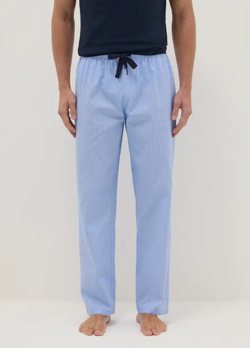 Pantaloni Pigiama In Puro Cotone Azzurro Regular Fit, Uomo, Azzurro miniatura 2