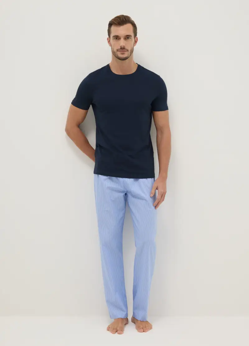 Pantaloni Pigiama In Puro Cotone Azzurro Regular Fit, Uomo, Azzurro