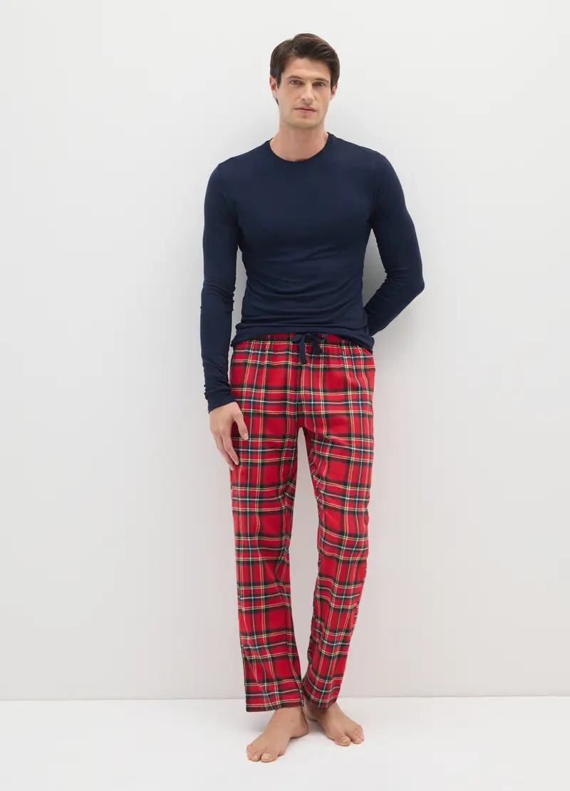 Pantaloni Pigiama In Puro Cotone Multicolor A Quadri, Uomo, Multicolor