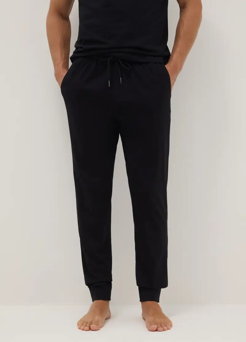 Pantaloni Pigiama Neri In Puro Cotone Regular Fit, Uomo, Nero miniatura 2