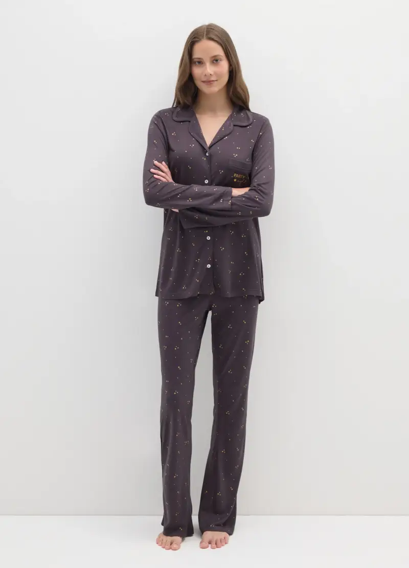 Pantaloni Pigiama Viola Con Stelline Regular Fit, Donna, Viola