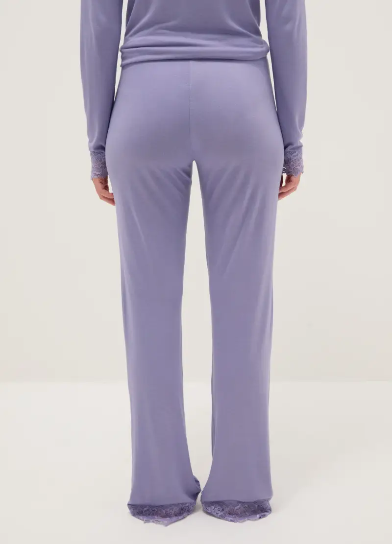 Pantaloni Pigiama Viola Regular Fit Con Dettagli In Pizzo, Donna, Viola miniatura 3