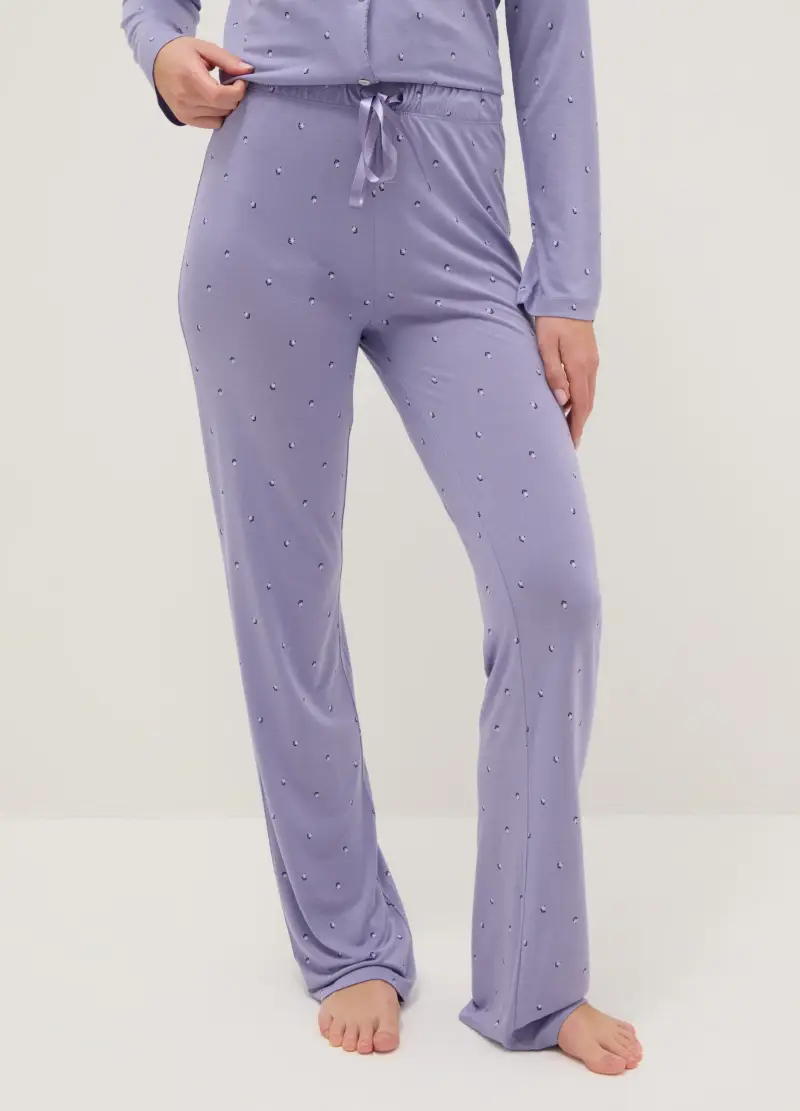 Pantaloni Pigiama Viola Regular Fit Con Dettagli In Pizzo E Fantasia, Donna, Viola miniatura 2
