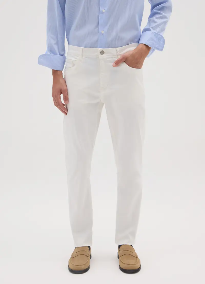 Pantaloni Skinny In Cotone Elasticizzato Bianchi, Uomo, Bianco miniatura 2