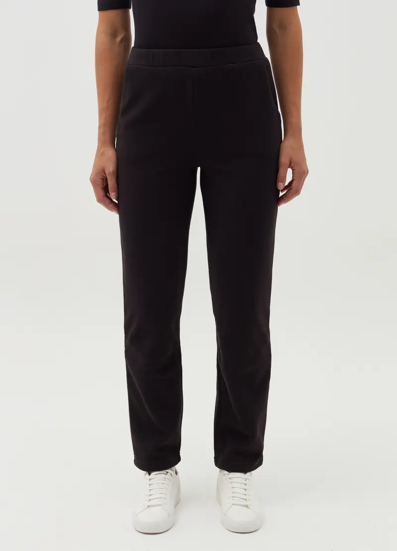 Pantaloni Slim Fit In Pile, Donna, Nero miniatura 2