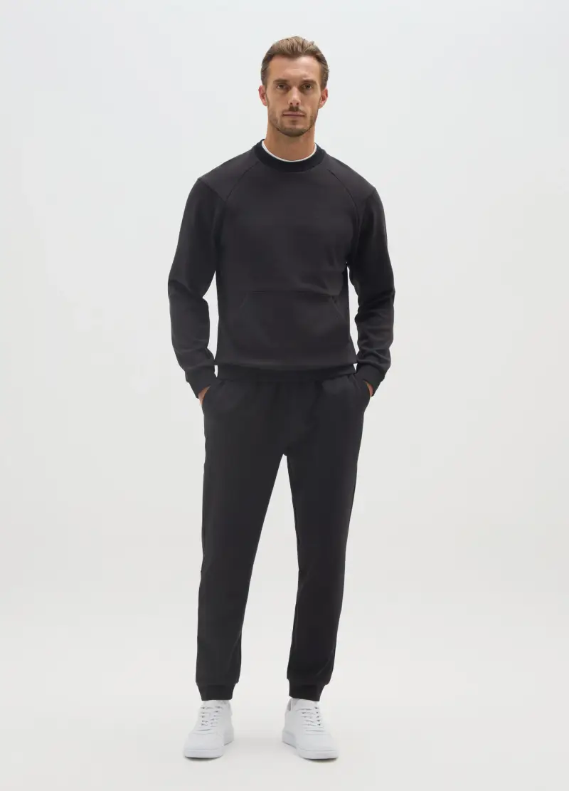 Pantaloni Sportivi Neri In Cotone Elasticizzato, Uomo, Nero