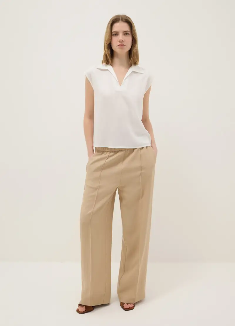 Pantaloni The Iconic Pants Beige In Misto Viscosa, Donna, Beige
