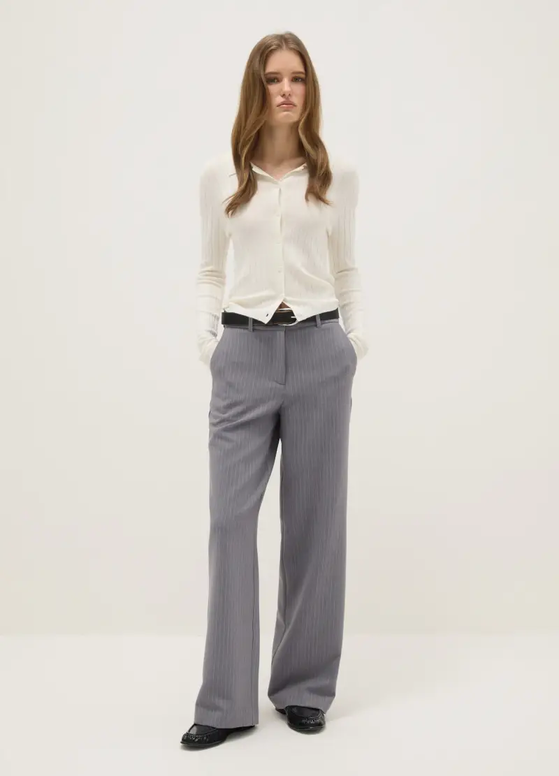 Pantaloni The Iconic Pants Grigi Gessati In Misto Viscosa, Donna, Grigio