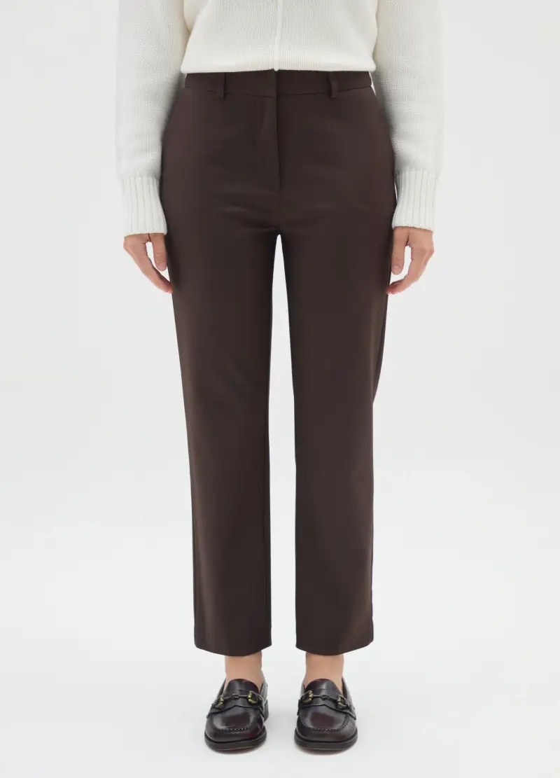 Pantaloni The Iconic Pants Marroni Fit Slim In Misto Cotone, Donna, Marrone miniatura 2