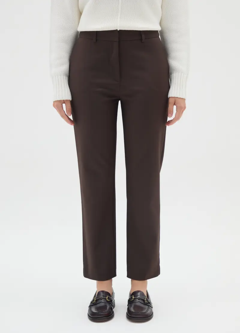 Pantaloni The Iconic Pants Marroni Fit Slim In Misto Cotone, Donna, Marrone miniatura 2