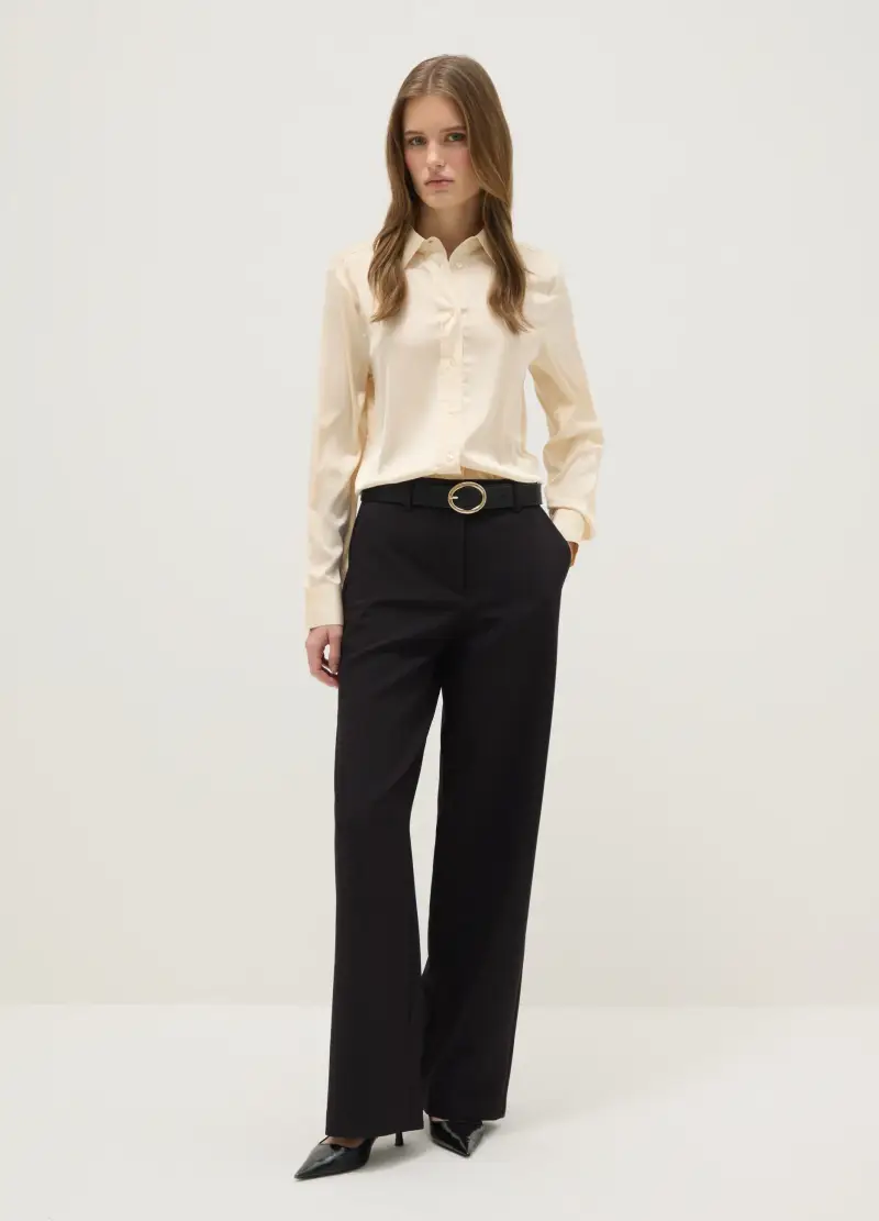 Pantaloni The Iconic Pants Neri In Misto Viscosa, Donna, Nero