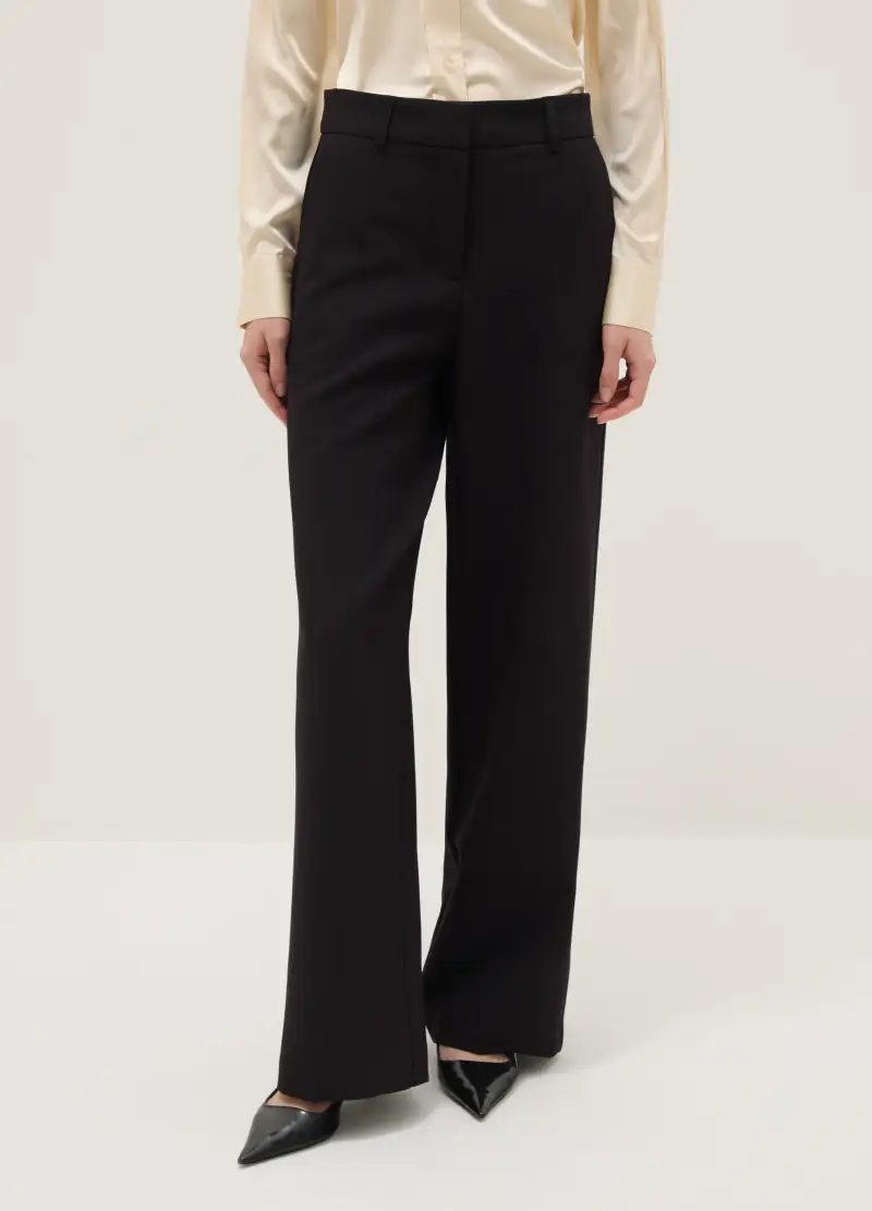 Pantaloni The Iconic Pants Neri In Misto Viscosa Straight Fit, Donna, Nero miniatura 2