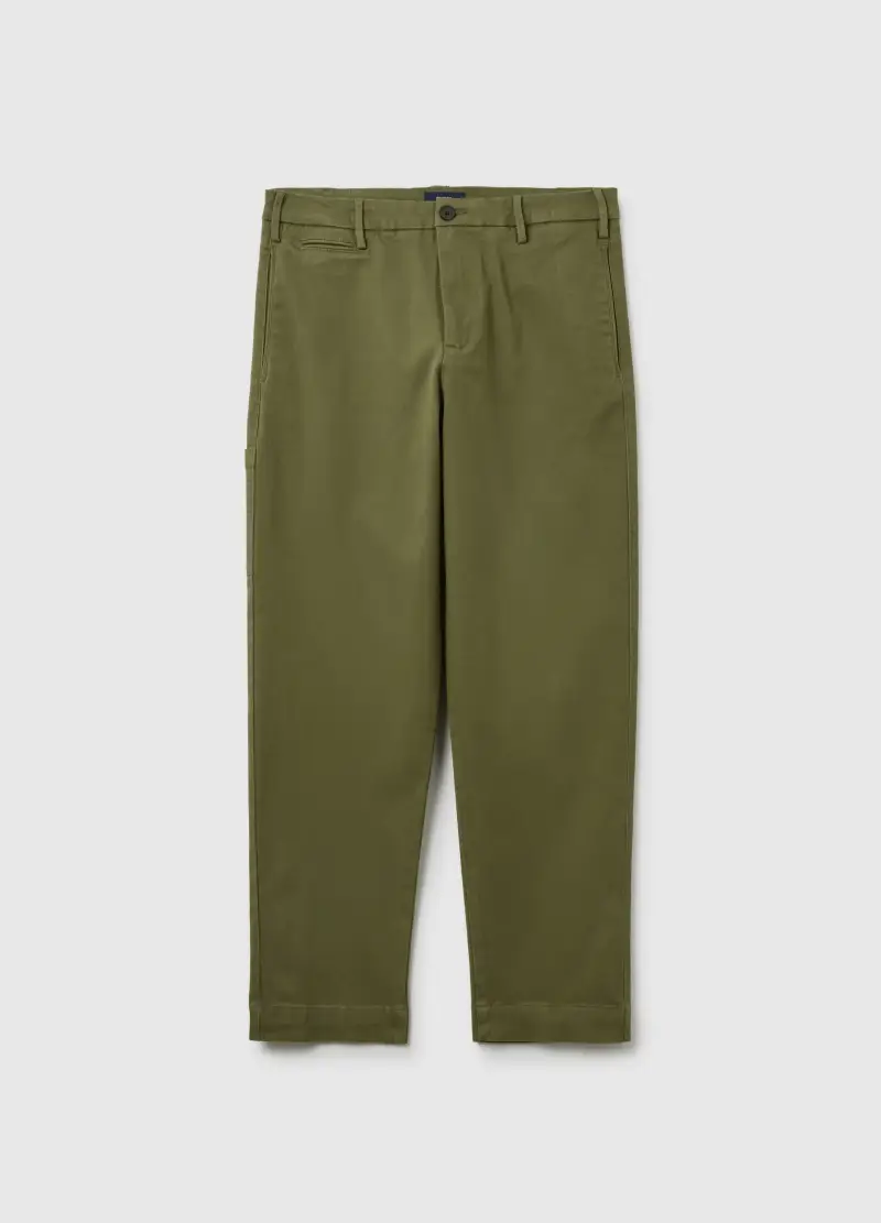 Pantaloni Verdi In Cotone Elasticizzato Carrot Fit, Uomo, Verde