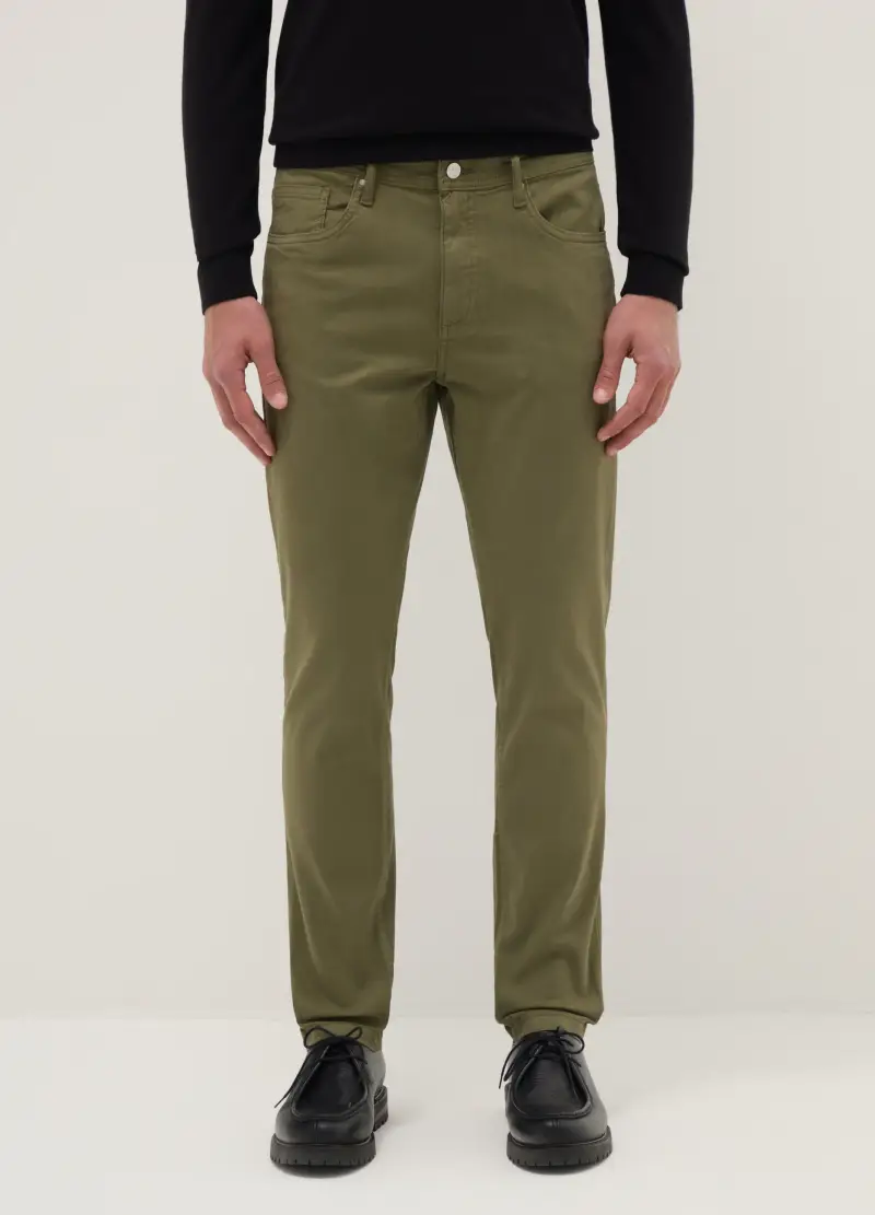 Pantaloni Verdi In Cotone Elasticizzato Skinny Fit, Uomo, Verde miniatura 2