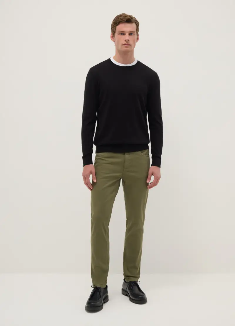 Pantaloni Verdi In Cotone Elasticizzato Skinny Fit, Uomo, Verde