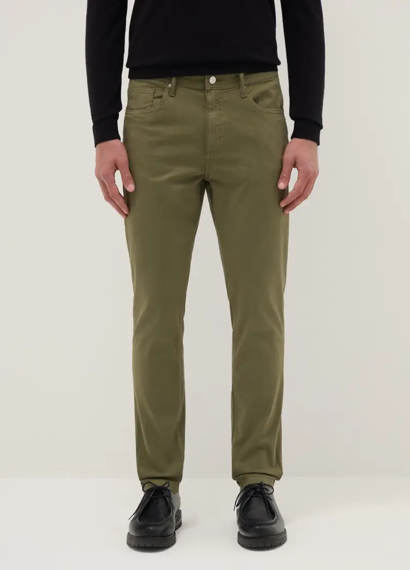 Pantaloni Verdi In Cotone Elasticizzato Skinny Fit, Uomo, Verde miniatura 2