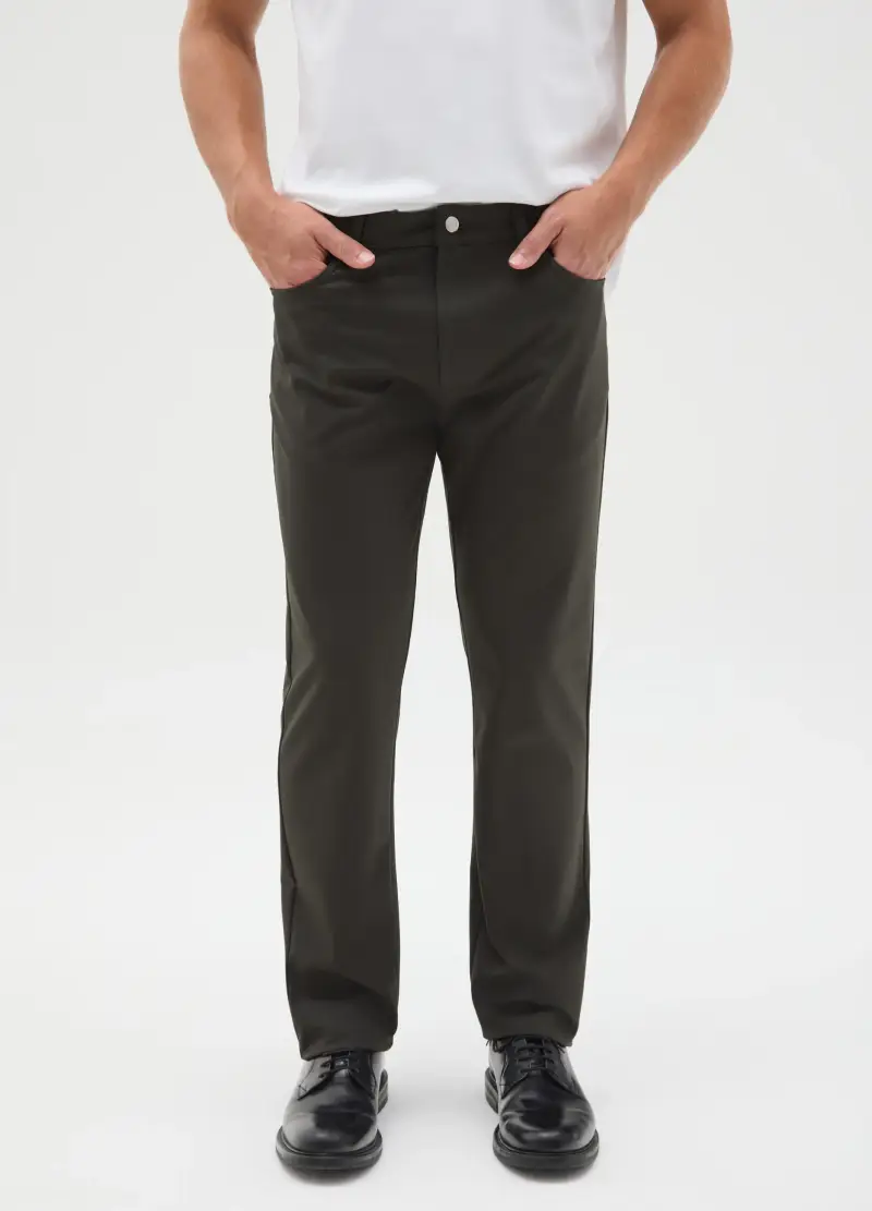 Pantaloni Verdi In Misto Cotone Slim Fit, Uomo, Verde miniatura 2