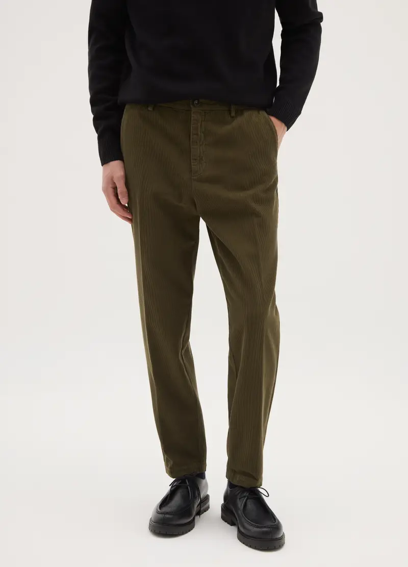 Pantaloni Verdi In Velluto A Coste Regular Fit, Uomo, Verde miniatura 2