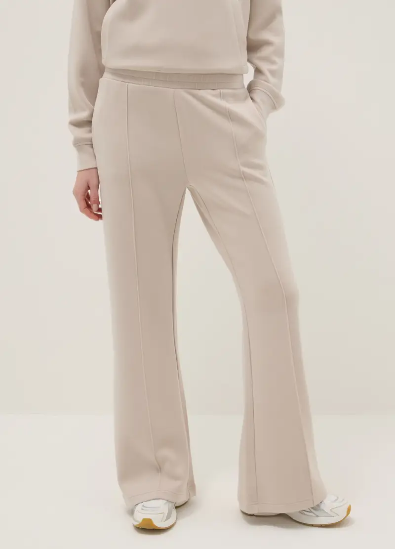 Pantaloni Wide Leg Beige In Misto Modal Elasticizzato, Donna, Beige miniatura 2