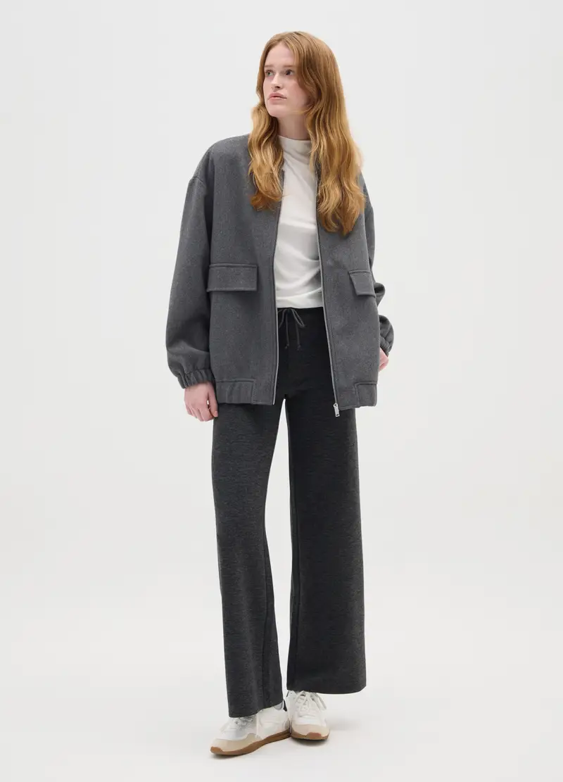 Pantaloni Wide Leg Grigi Elasticizzati, Donna, Grigio