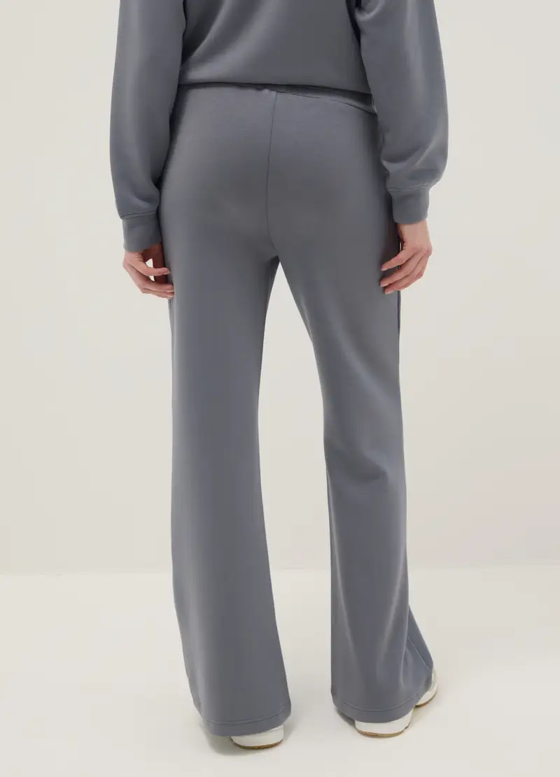 Pantaloni Wide Leg Grigi In Misto Modal Elasticizzato, Donna, Grigio miniatura 3