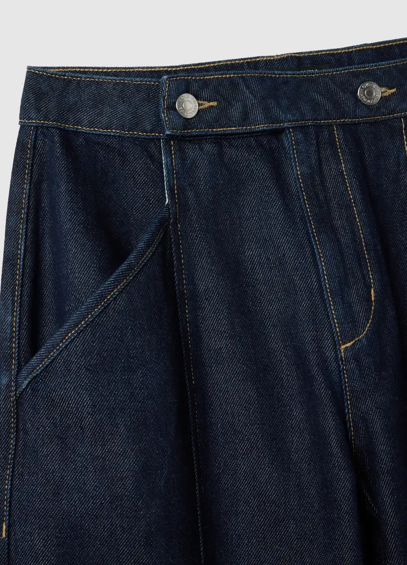 Pantaloni Wide Leg In Misto Cotone Denim Blu, Donna, Denim miniatura 2