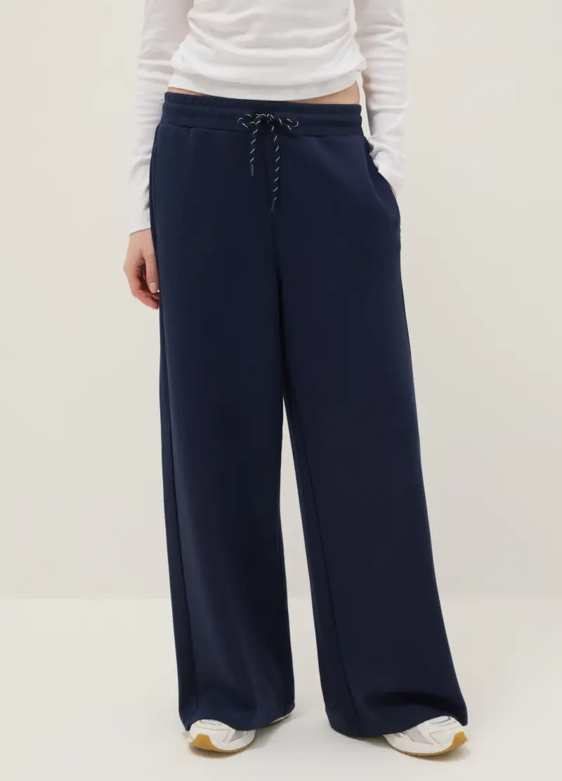 Pantaloni Wide Leg In Misto Modal Elasticizzato Blu, Donna, Blu miniatura 2