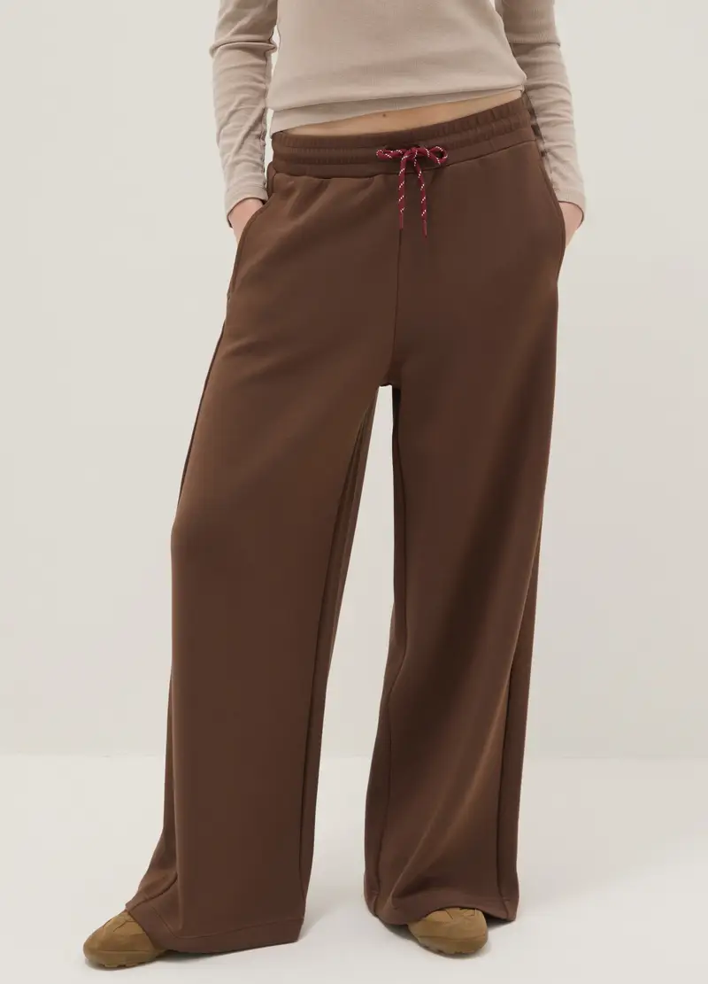 Pantaloni Wide Leg In Misto Modal Elasticizzato Marroni, Donna, Marrone miniatura 2