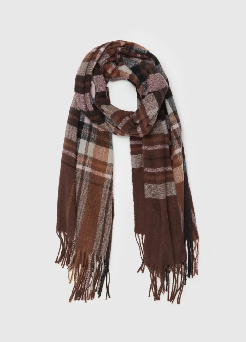 Pashmina Check Con Frange, Donna, Multicolor