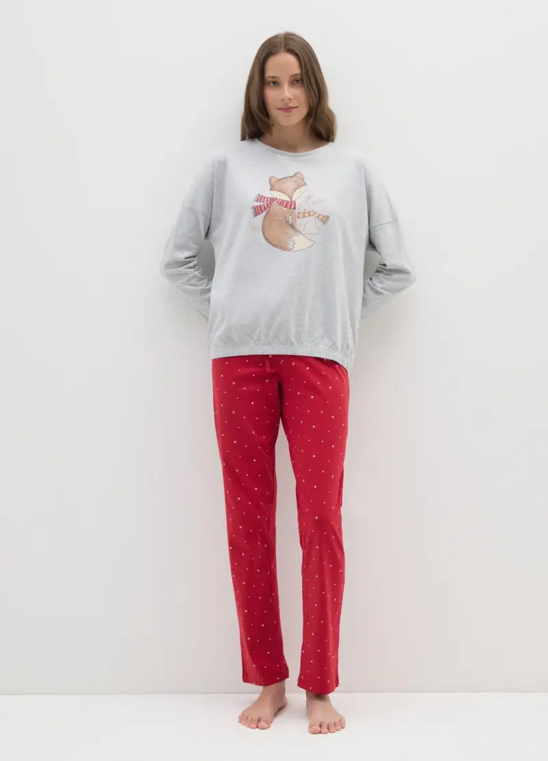 Pigiama A Pois Multicolor In Misto Cotone Regular Fit Con Stampa, Donna, Multicolor