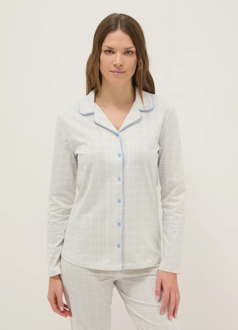 Pigiama A Quadri Bianco In Puro Cotone Regular Fit, Donna, Bianco miniatura 2