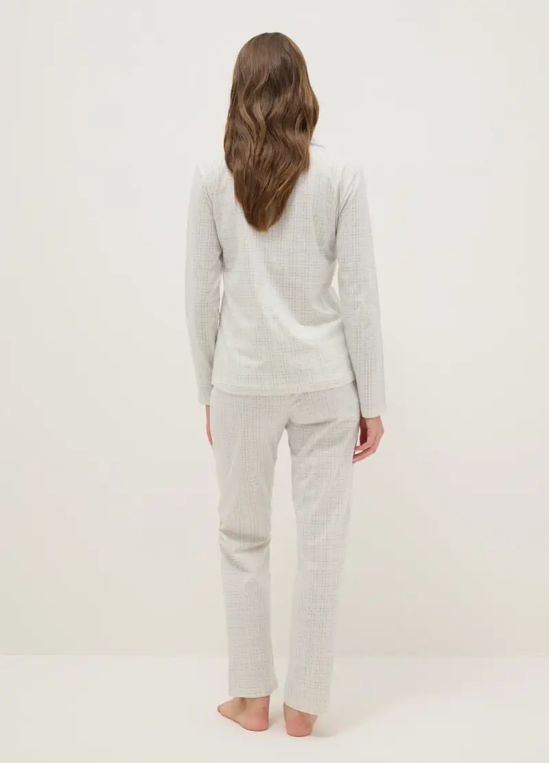 Pigiama A Quadri Bianco In Puro Cotone Regular Fit, Donna, Bianco miniatura 3