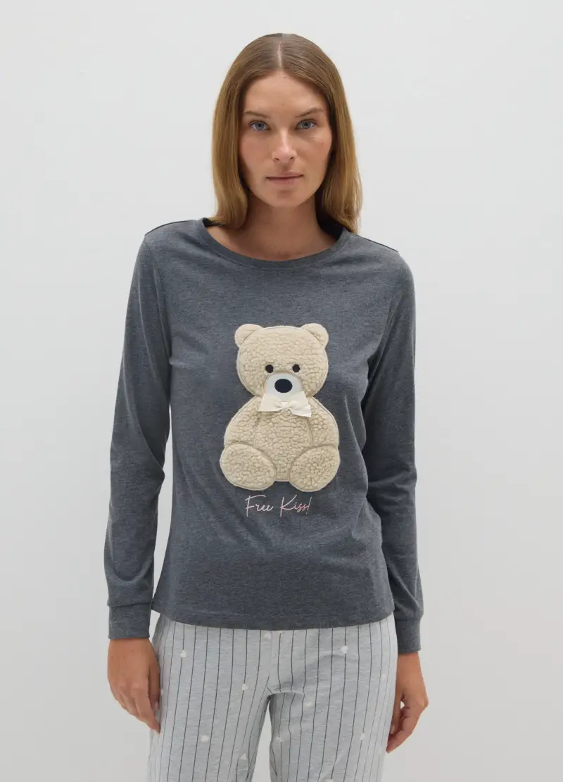 Pigiama A Righe Grigio Regular Fit Con Stampa, Donna, Grigio miniatura 2