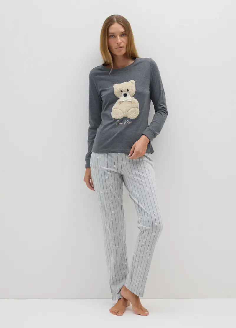 Pigiama A Righe Grigio Regular Fit Con Stampa, Donna, Grigio