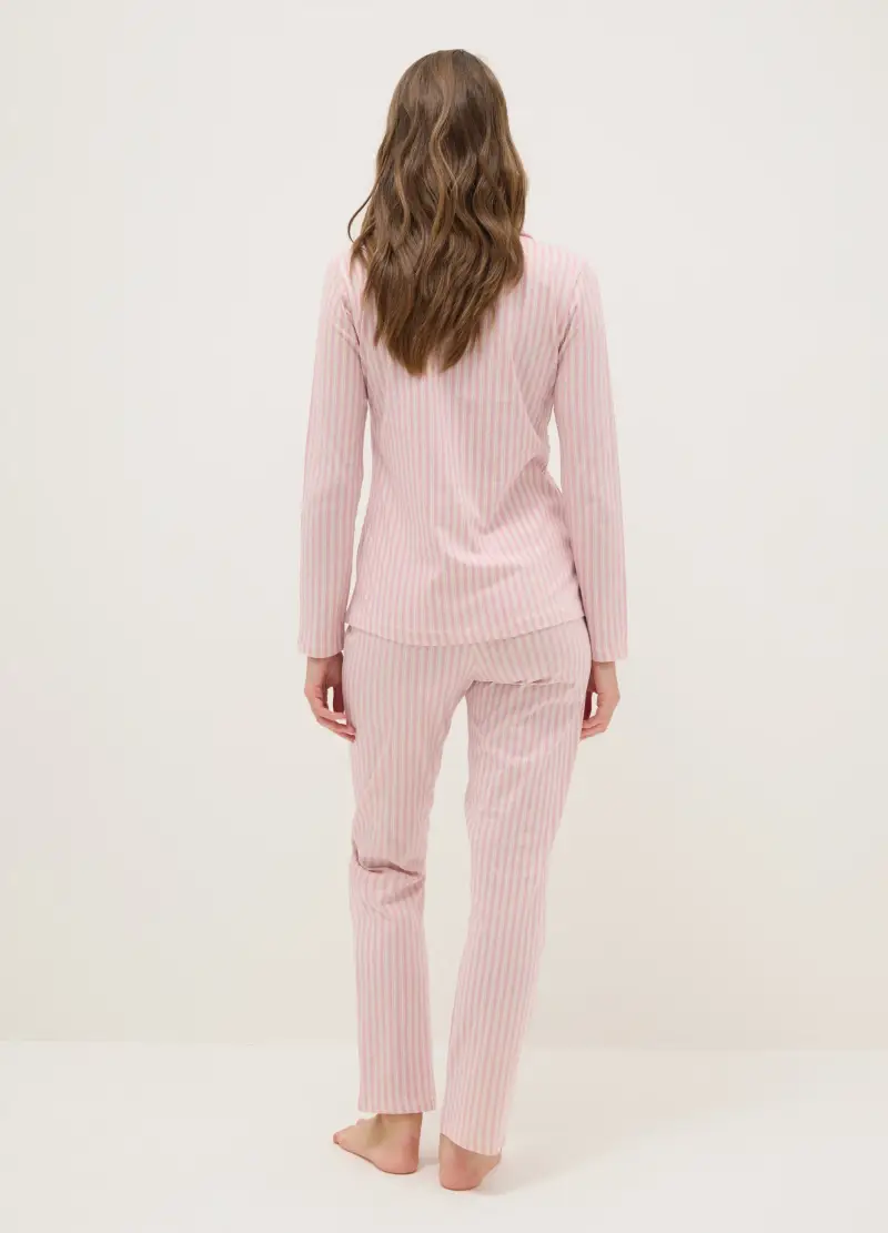 Pigiama A Righe Multicolor In Puro Cotone Regular Fit Con Scollo A V, Donna, Multicolor miniatura 3