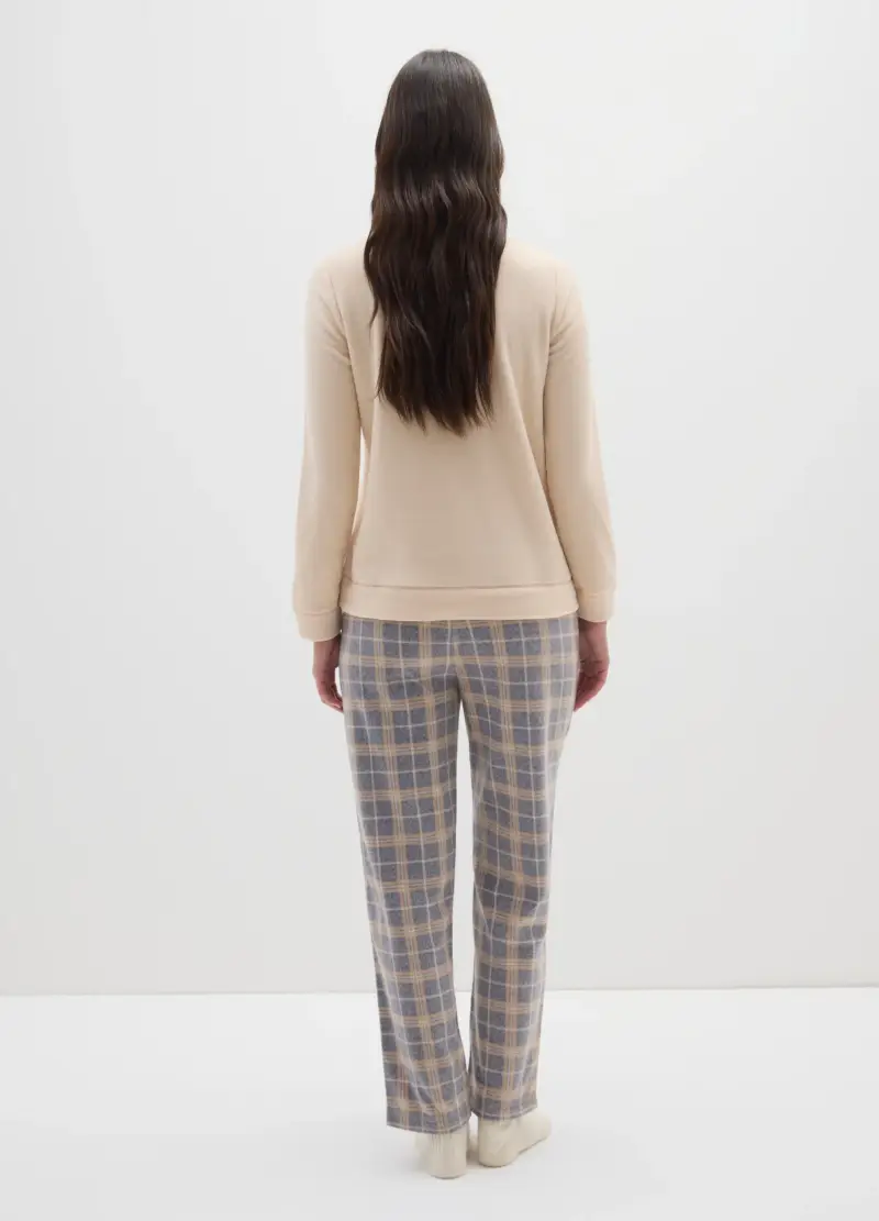 Pigiama Beige A Quadri, Donna, Multicolor miniatura 3