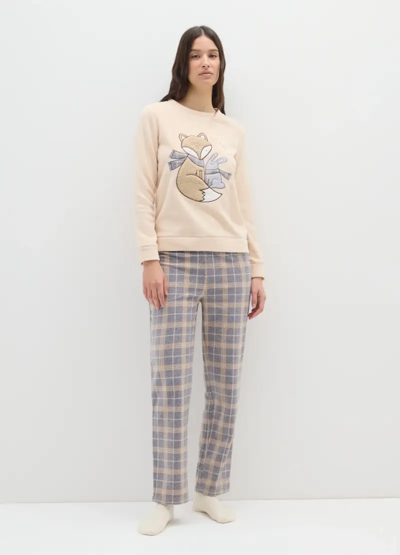 Pigiama Beige A Quadri, Donna, Multicolor