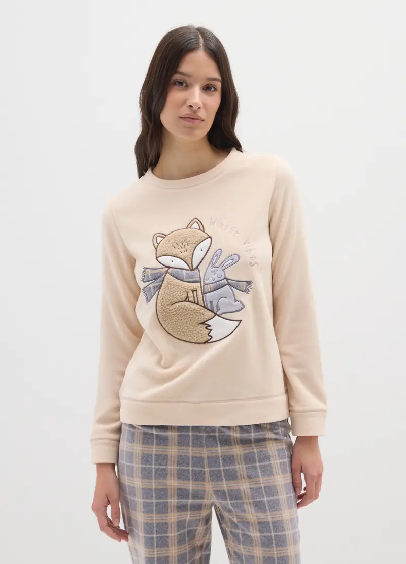 Pigiama Beige A Quadri, Donna, Multicolor miniatura 2