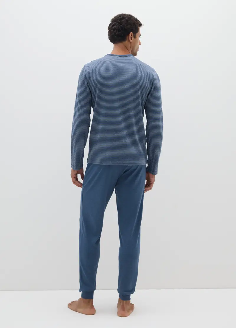 Pigiama Blu A Righe In Puro Cotone Regular Fit, Uomo, Blu miniatura 3