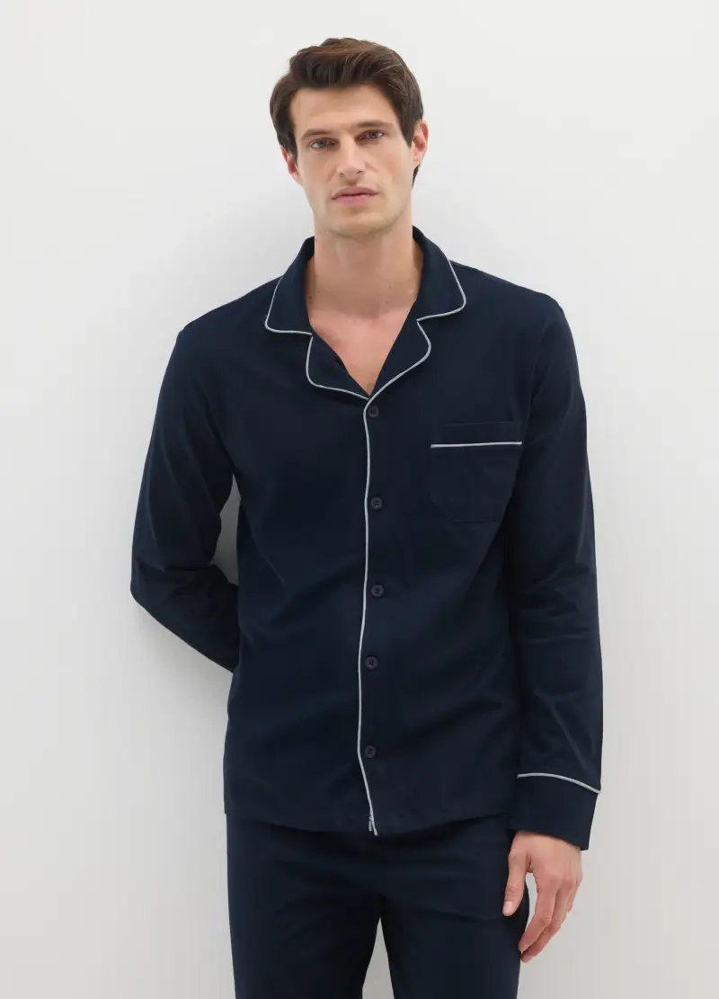 Pigiama Blu In Puro Cotone Regular Fit, Uomo, Blu miniatura 2