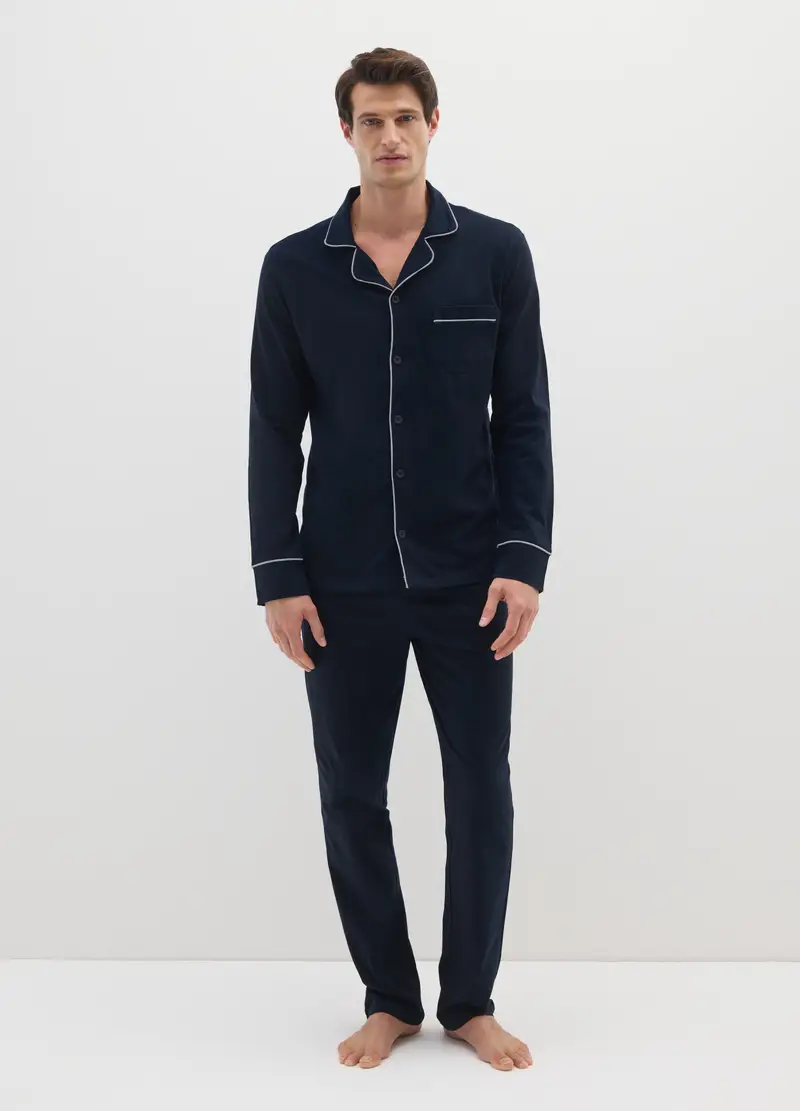 Pigiama Blu In Puro Cotone Regular Fit, Uomo, Blu